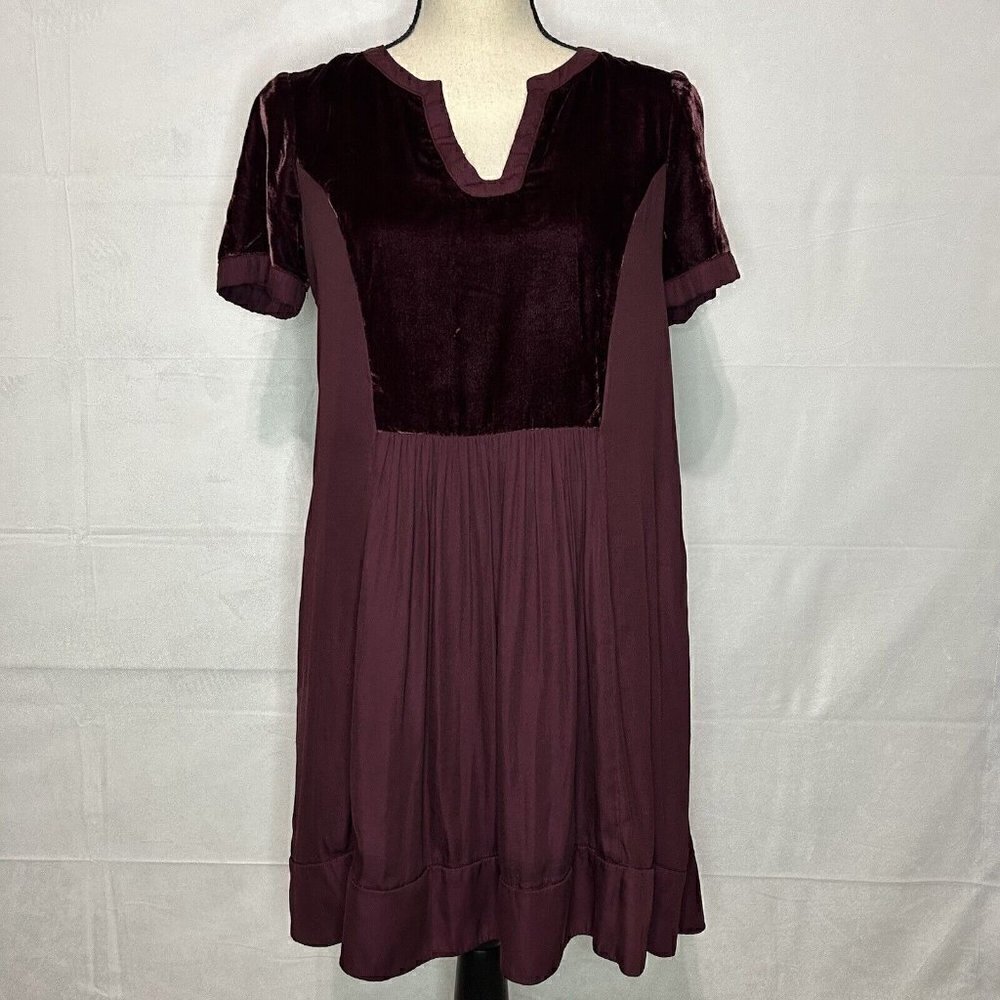 Anthropologie MAEVE Ingrid Velvet Dress Tunic Burgundy Maroon Size XSP Petite